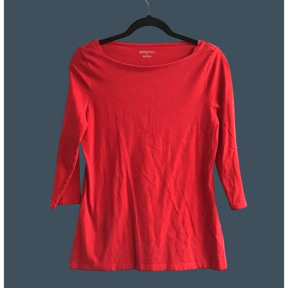 MERONA- WOMENS RED 3/4 SLEEVE 95% COTTON TOP SIZE MEDIUM - Picture 1 of 7